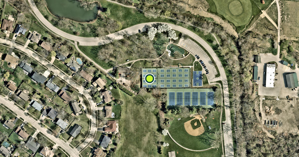 Satellite view of Highland Park Pickleball Courts