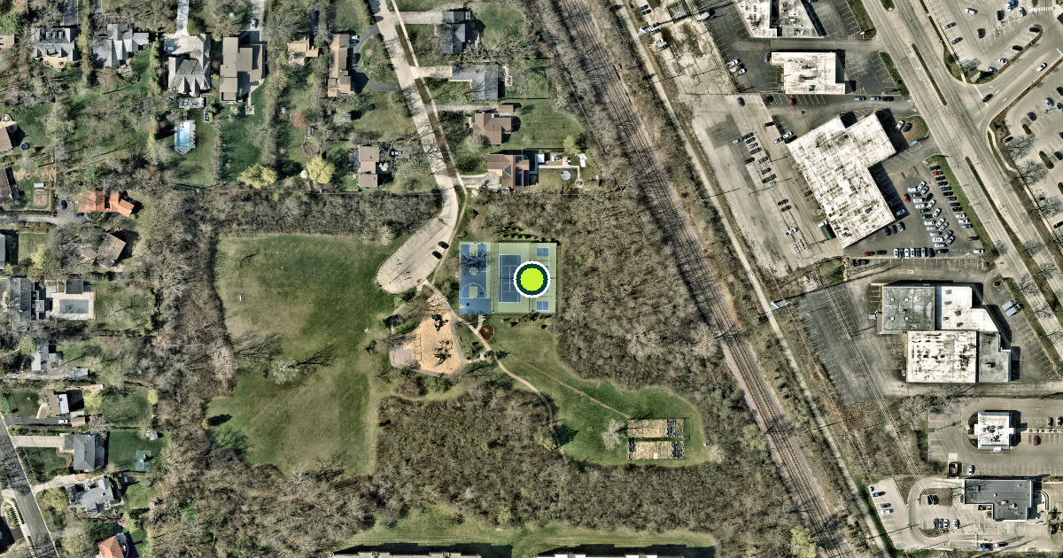 Satellite view of Highland Park Pickleball Courts